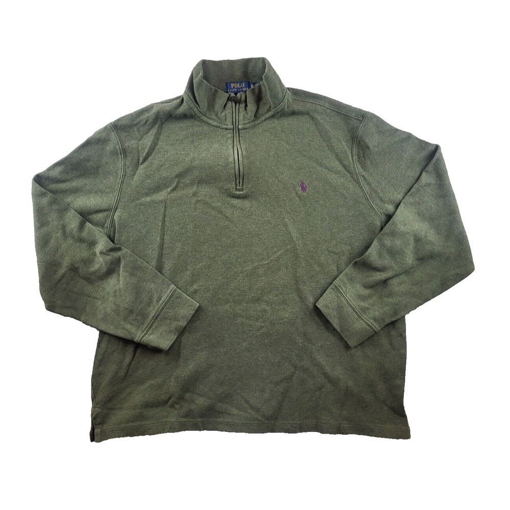 Polo Ralph Lauren Mens Size XL Green Quarter Zip Pullover Estate Rib Purple Pony